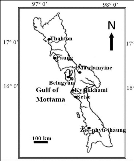 Map showing the specimens collection sites of the flatfishes (Order Pleuronectiformes) from Mon State