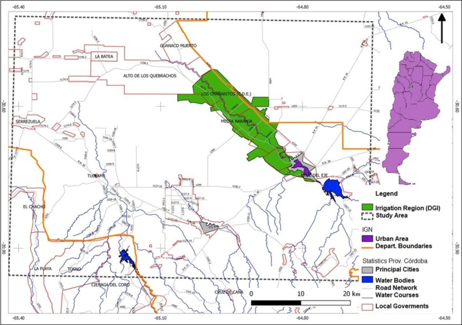 Study Area. Irrigation Region of dike Cruz del Eje, Córdoba, Argentina.