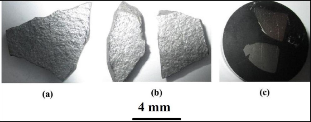 Images of sintered MTC: (a, b) coarse grinding; (c) fine polishing.