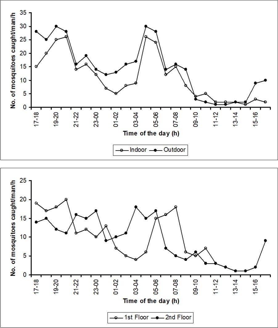 Number of mosquitoes collected from the four different sites in October 2006 during the study period