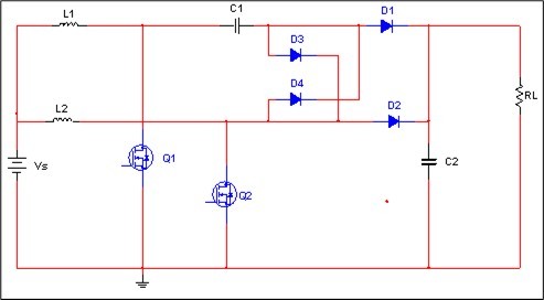 Proposed circuit diagram of step-up DC-DC boost converter topology.