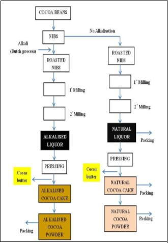 Chart for the natural and Dutch processing of cocoa beans.