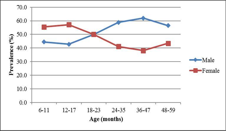 Prevalence of stunting by age and sex of child