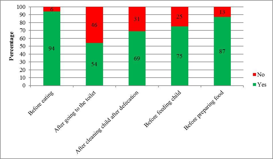 Percentage of mothers who washed their hands at critical times
