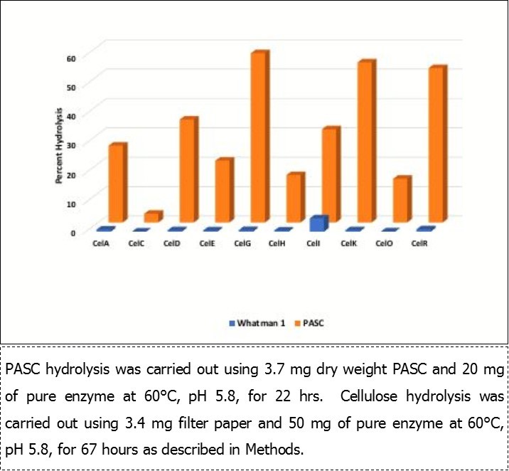Hydrolysis of PASC and Cellulose by Cthe enzymes.
