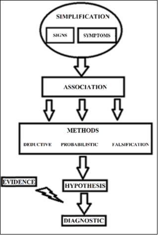 Medical practice process. Rational and empirical points of view participate in all clinician-patient relationships. However, rational thought implies the simplification and association of ideas and is dominant during the first step of clinical examination. Empirical thought is linked to evidence; this type of thought is necessary to form hypotheses, achieve a diagnosis and develop intervention steps.