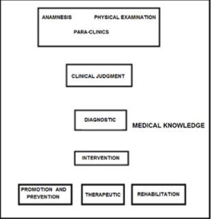 Medical knowledge and medical practice. Medical knowledge is inserted from all sides of clinical practice and determines the success or failure of maintaining or recovering a patient’s normal health condition.