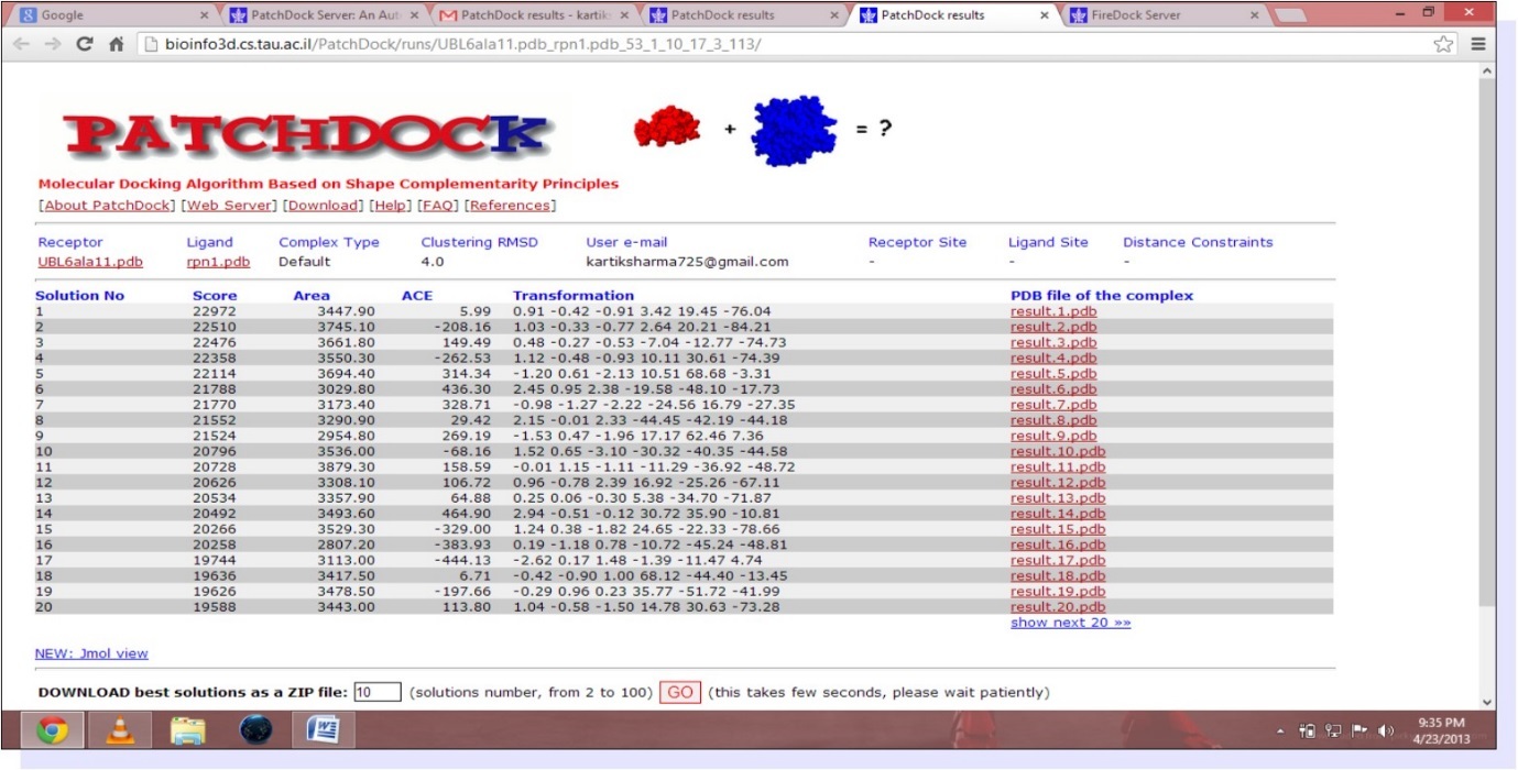 (Patch dock Result for mutated UBL and rpn1)