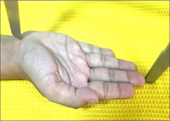 Hand Breadth: Measured from 1st metacarpo-phalangeal joint to base of 5thmetacarpal in cm using Vernier Caliper 6.